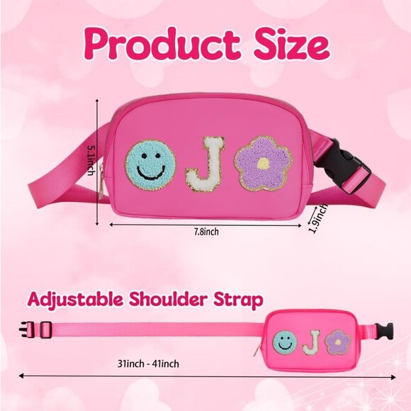 Personalized Pink Fanny Pack for Girls - Stylish Preppy Belt Bag (J Initial) - Picture 3 of 7